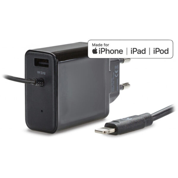 Mobilize Wall Charger USB + Apple MFi Lightning 24W 1m. Black