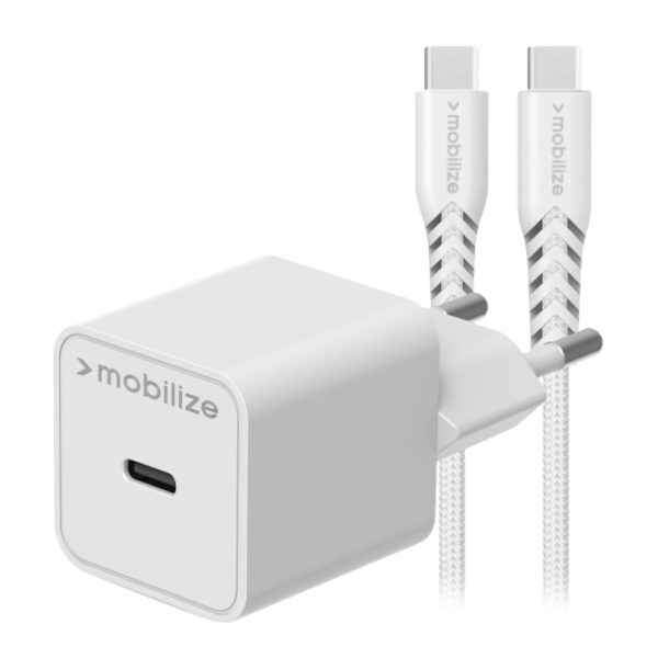 Mobilize Wall Charger USB-C 20W with PD/PPS + USB-C Nylon Cable 1.2m White