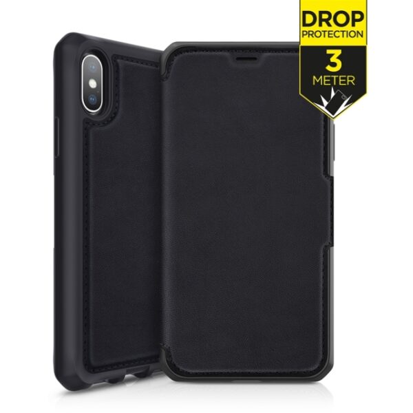ITSKINS Level 2 HybridFolio Leather for Apple iPhone Xs Max Pure Black